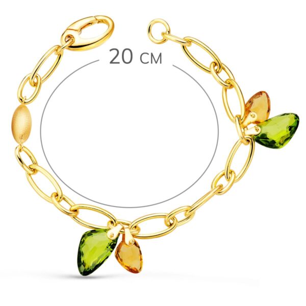 18K PULSERA ORO AMARILLO ESLABONES BRILLO Y PIEDRAS COLORES. ANCHO 7 MM 20CM - Imagen 2