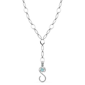 18K GARGANTILLA ORO BLANCO 44CM COLGANTE CON PIEDRA AZUL