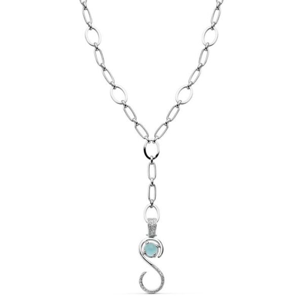 18K GARGANTILLA ORO BLANCO 44CM COLGANTE CON PIEDRA AZUL