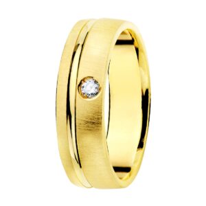 18K ALIANZA ORO AMARILLO MATIZADA Y FILO BRILLO 5.5MM DIAMANTE 0,045 QTS.