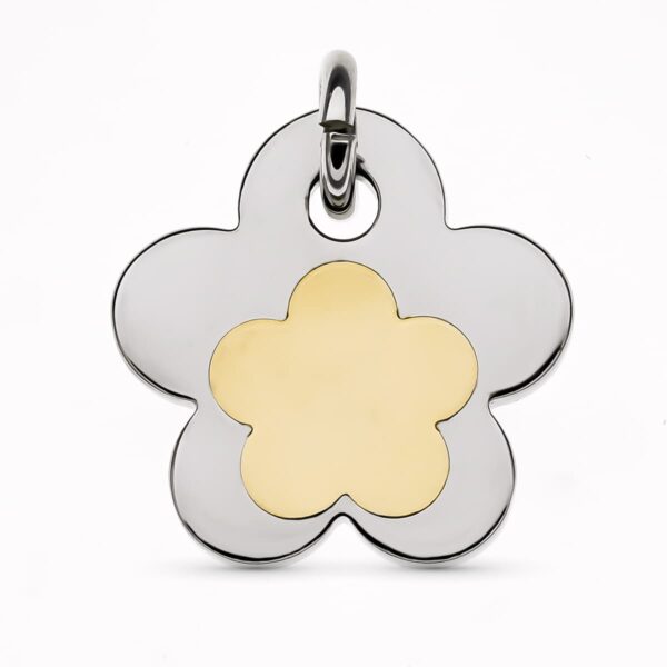 18K COLGANTE ACERO Y ORO AMARILLO FLOR