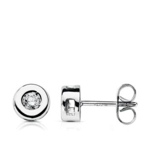 18K PENDIENTES ORO BLANCO DIAMANTES TALLA BRILLANTE 0.16 QTS. 6 MM H-SI CIERRE PRESION