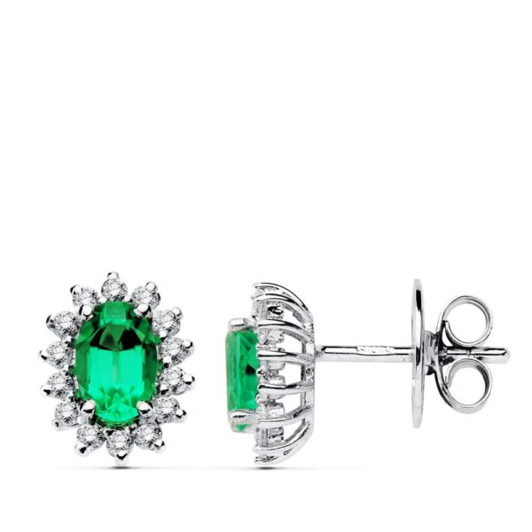 18K PENDIENTES ORO BLANCO ESMERALDA 6X4 MM 0,78 QTS. DIAMANTES 0,28 QTS. SI-H CIERRE PRESION 9,5X8 MM