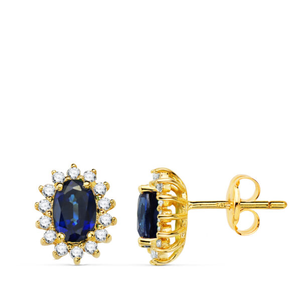 18K PENDIENTES ORO AMARILLO ZAFIRO 6X4 MM 1,24 QT Y DIAMANTES 0,280QT SI H. 9,5X8 MM CIERRE PRESION