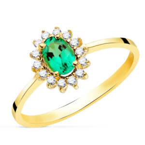 18K SORTIJA ORO AMARILLO ESMERALDA 6X4MM 0,39 QTS. DIAMANTES 0,140 QTS. SI-H 9,5X8 MM
