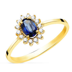 18K SORTIJA ORO AMARILLO ZAFIRO 6x4 MM 0,62 QTS. DIAMANTES 0,140 QTS. SI-H 9,5X8 MM