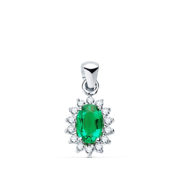 18K COLGANTE ORO BLANCO ESMERALDA 6X4 MM 0,39 QT. 14 DIAMANTES 0,14 QTS. VS2-G. 9,5X8 MM