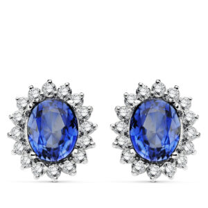 18K PENDIENTES ORO BLANCO ZAFIRO 9X7 MM 4,94 QTS. SI-H 1,12 QTS.CIERRE OMEGA 14X12,5 MM