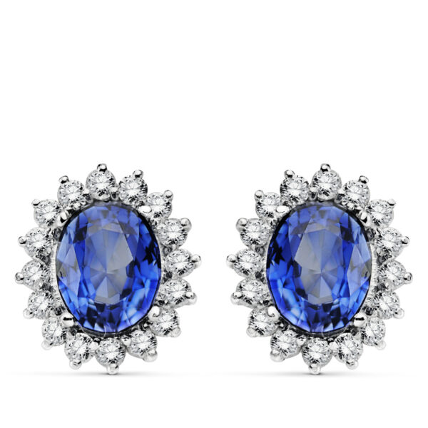 18K PENDIENTES ORO BLANCO ZAFIRO 9X7 MM 4,94 QTS. SI-H 1,12 QTS.CIERRE OMEGA 14X12,5 MM