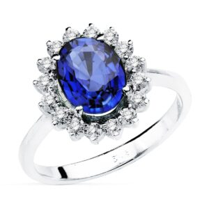 18K SORTIJA ORO BLANCO ZAFIRO 2,47 QT. DIAMANTES 0,56 QT. SI-H