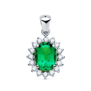 18K COLGANTE ORO BLANCO ESMERALDA 9X7 MM 1.74 QTS. DIAMANTES SI-H 0.52 QTE 14X12 MM