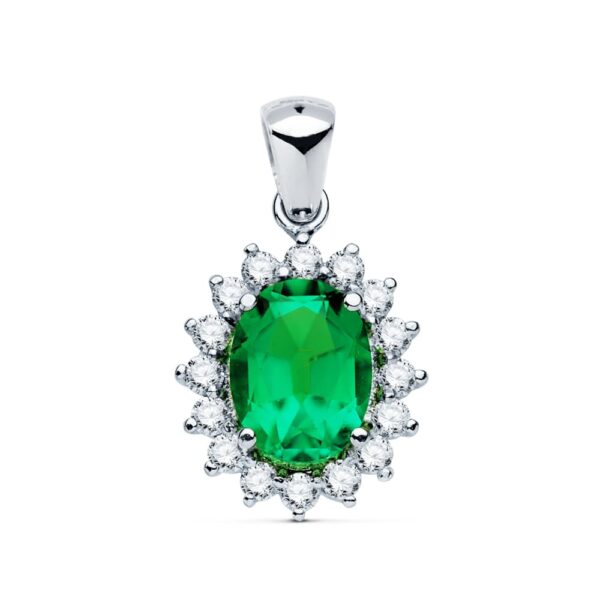 18K COLGANTE ORO BLANCO ESMERALDA 9X7 MM 1.74 QTS. DIAMANTES SI-H 0.52 QTE 14X12 MM