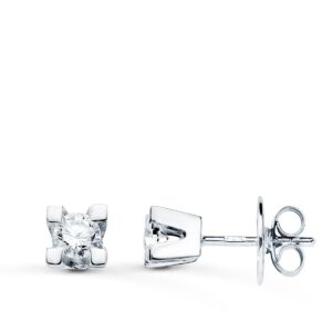 18K PENDIENTES ORO BLANCO BRILLANTES 3.40MM 0,30 CTS SI-H CIERRE PRESION 4,5X4,5 MM