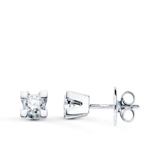18K PENDIENTES ORO BLANCO BRILLANTES 3.40MM 0,30 CTS SI-H CIERRE PRESION 4,5X4,5 MM