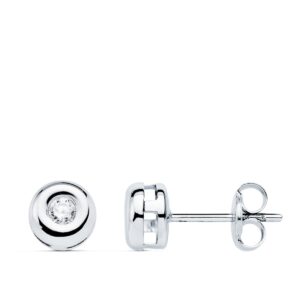 18K PENDIENTES ORO BLANCO DIAMANTES TALLA BRILLANTE 0.140 QTS 5.5 MM