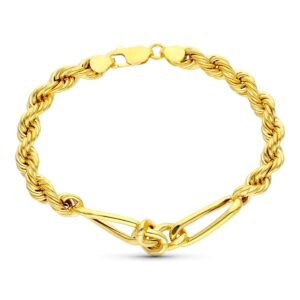 18K PULSERA ORO AMARILLO SALOMONICO ALTERNADO ESLABON CARTIER 20CM 6.5 MM