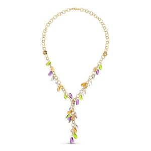 18K GARGANTILLA ORO AMARILLO FLORES Y PIEDRAS COLORES