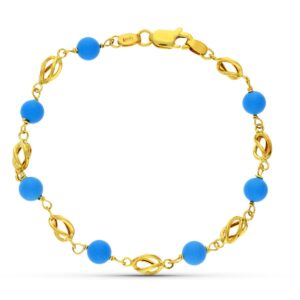 18K PULSERA ORO AMARILLO JAULA TURQUESA 17CM