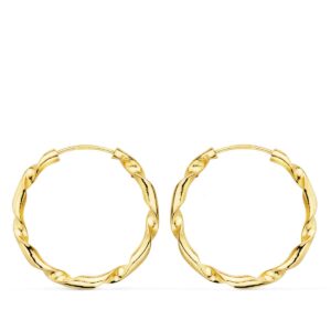 18K AROS ORO AMARILLO HUECOS RETORCIDOS. 20X2 MM