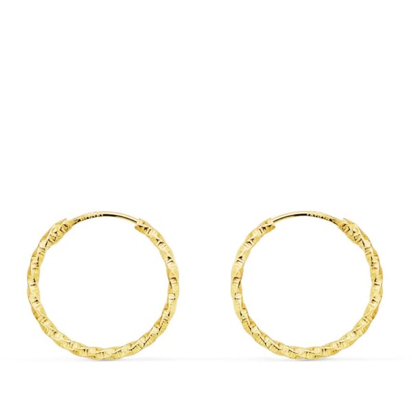 18K AROS ORO AMARILLO HUECOS RETORCIDOS CON TALLADO 15X1.30 MM