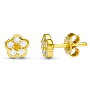 18K PENDIENTES ORO AMARILLO FLOR 6X6 MM CIERRE PRESION