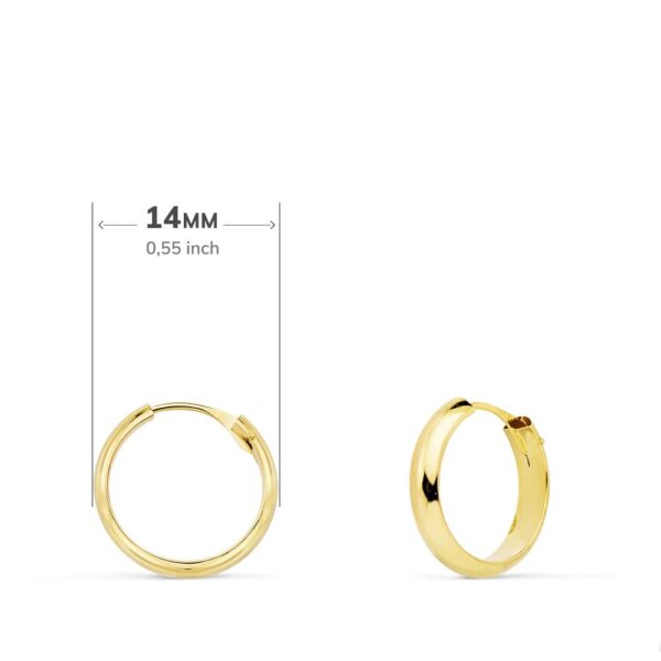 18K AROS HUECOS ORO AMARILLO MEDIA CAÑA LIGEROS.14X3 MM - Imagen 2