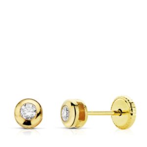 18K PENDIENTES ORO AMARILLO CHATON CIRCONITA 5 MM TUERCA