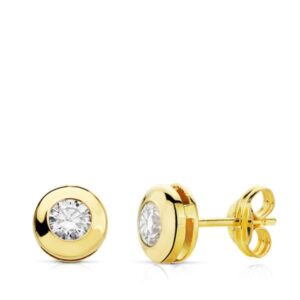 18K PENDIENTES ORO AMARILLO CHATON CIRCONITA 6.5 MM. CIERRE PRESION