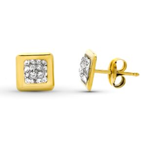 18K PENDIENTES ORO AMARILLO CUADRADOS 6.5X6.5 MM PRESION