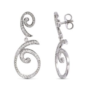 18K PENDIENTES LARGOS ORO BLANCO CON CIRCONITA 35X14 MM CIERRE PRESION