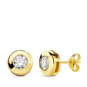 18K PENDIENTES ORO AMARILLO CHATON GALERIA CIRCONITA 8.5 MM PRESION