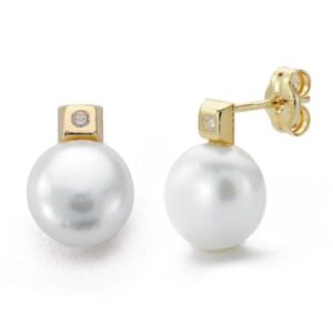 9K PENDIENTES ORO AMARILLO PERLA 8 MM CIERRE PRESION