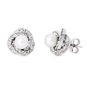18K PENDIENTES ORO BLANCO NUDO PERLA 9X9 MMCIERRE PRESION