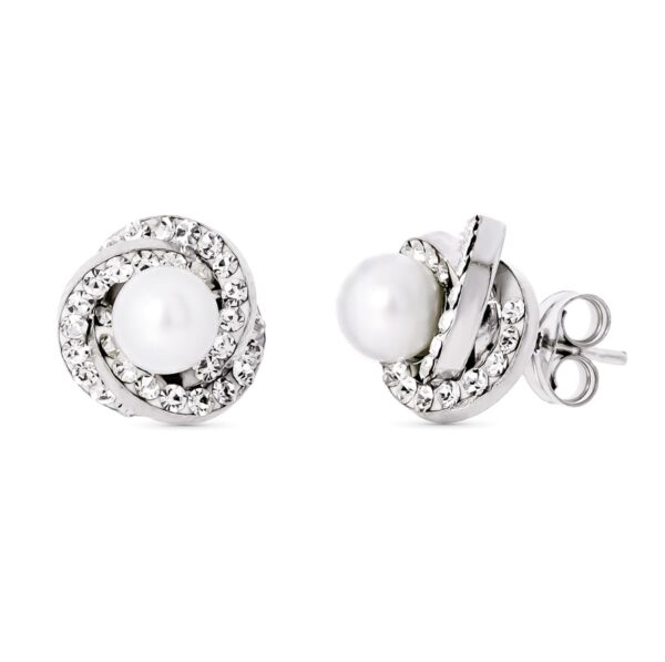 18K PENDIENTES ORO BLANCO NUDO PERLA 9X9 MMCIERRE PRESION