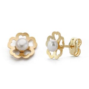 9K PENDIENTES ORO AMARILLO PERLA 7X7 MM PRESION CIERRE PRESION