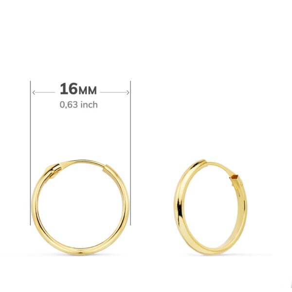 18K AROS ORO AMARILLO MEDIA CAÑA LISOS LIGEROS. 16X2 MM - Imagen 2