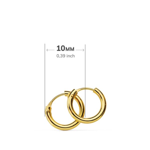 18K PENDIENTES AROS REDONDOS LISOS LIGEROS ORO AMARILLO 10X1.50 MM - Imagen 3