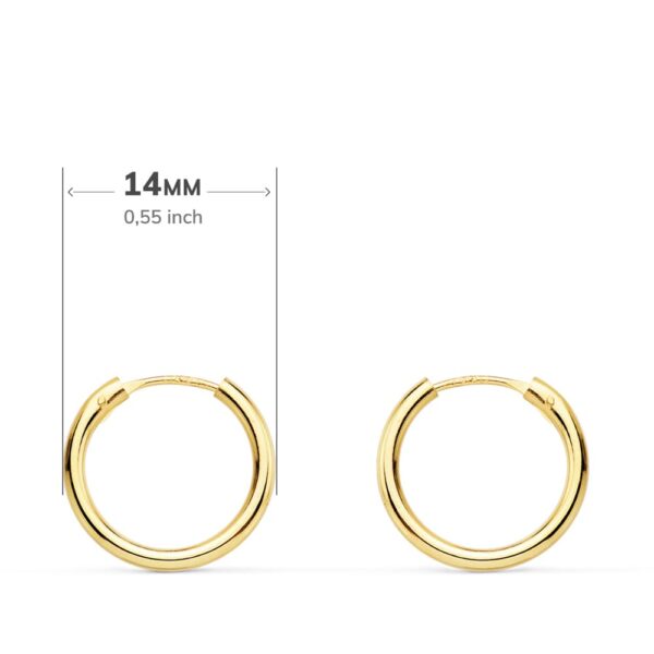 18K AROS ORO AMARILLO REDONDOS LISOS LIGEROS 14X1.50 MM - Imagen 2
