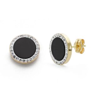 9K PENDIENTES ORO BICOLOR ONIX Y CIRCONITA 11 MM CIERRE PRESION