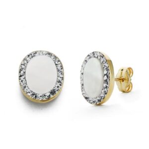 18K PENDIENTES OVAL NACAR ORO BICOLOR 10X8 MM CIERRE PRESION