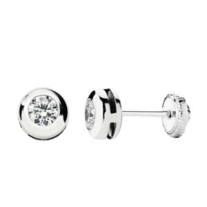 18K PENDIENTES CHATON CIRCONITA ORO BLANCO 5 MM CIERRE TUERCA