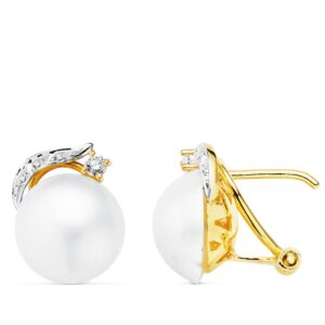 18K PENDIENTES PERLA JAPONESAS ORO AMARILLO 11-12 MM CIERRE OMEGA
