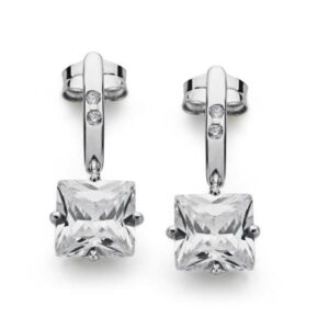 18K PENDIENTES ORO BLANCO PIEDRA 7X7 MM CIERRE PRESION