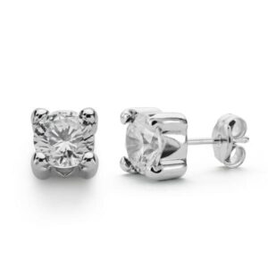 9K PENDIENTES ORO BLANCO CIRCONITA 5 MM 4 GARRAS CIERRE PRESION