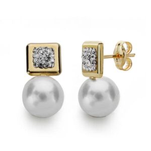 9K PENDIENTES ORO AMARILLO PERLA 7.5-8 MM TOTAL 14X8 MM CIERRE PRESION
