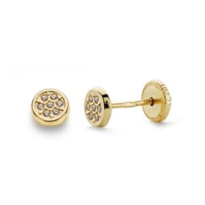 18K PENDIENTES ORO AMARILLO REDONDO CIRCONITA 4.5 MM CIERRE TUERCA