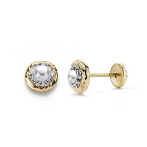 9K PENDIENTES ORO AMARILLO CIRCONITA GARRAS 6 MM CIERRE TUERCA