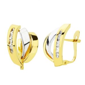 18K PENDIENTES BICOLOR BANDAS 15 X 10 MM CIERRE CATALAN