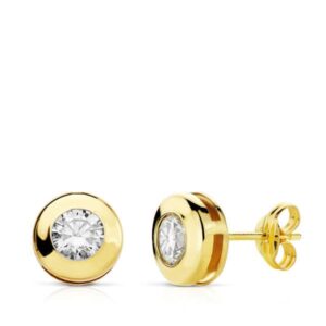 18K PENDIENTES ORO AMARILLO CHATON 7 MM CIRCONITA CIERRE PRESION