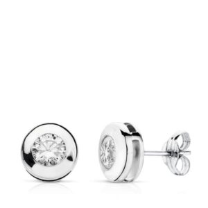 18K PENDIENTES ORO BLANCO 7 MM CIRCONITA PRESION